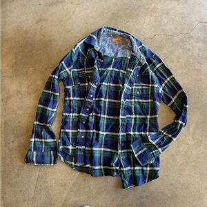 Classic Navy & Green Plaid Button-Down Shirt